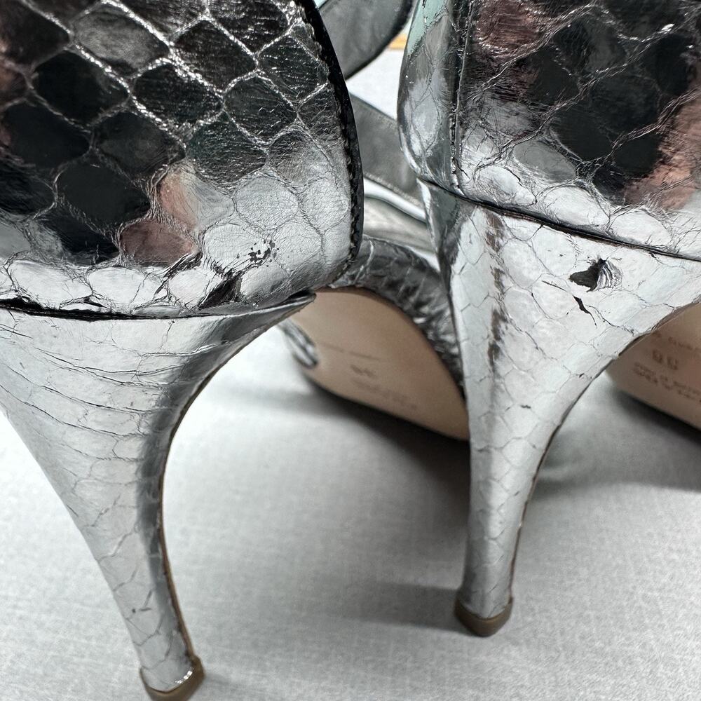PRADA Silver Snakeskin Strappy Sandals Heels Size 38 (US 7.5) -Authenticated - Picture 7 of 16